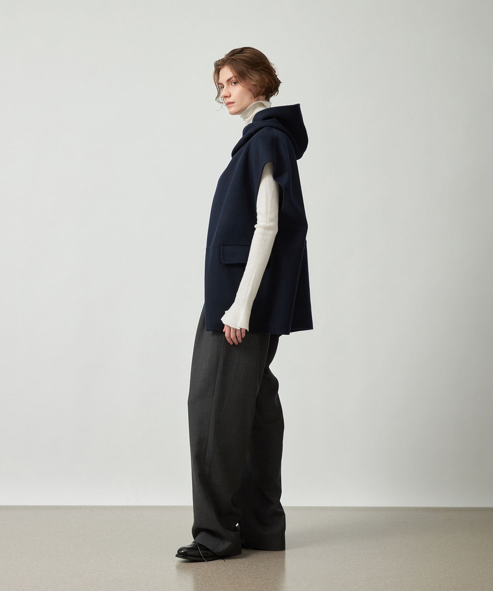 DÉPAREILLÉ DOUBLE FACE BEAVER PONCHO GILET / ダブルフェイスビーバーポンチョジレ ネイビー