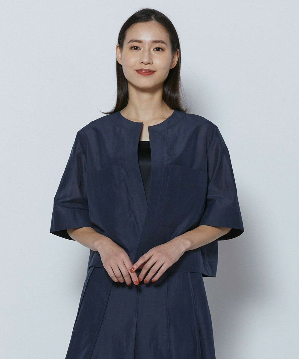 L'EQUIPE COUTURIER C/SEオーガンジーノーカラージャケット ネイビー