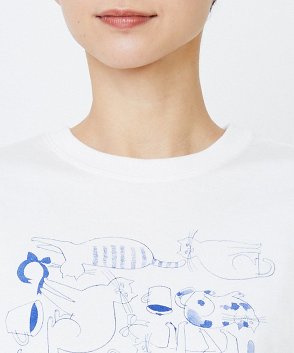 LOISIR 【EC限定・アーティストコラボ】LOISIR×TORANEKOBONBON CATプリントロングスリーブTシャツ オフホワイト