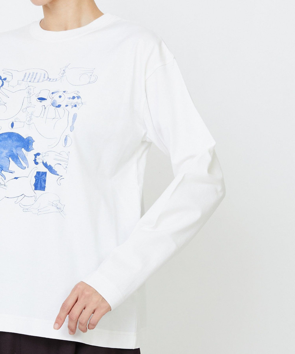 LOISIR 【EC限定・アーティストコラボ】LOISIR×TORANEKOBONBON CATプリントロングスリーブTシャツ オフホワイト