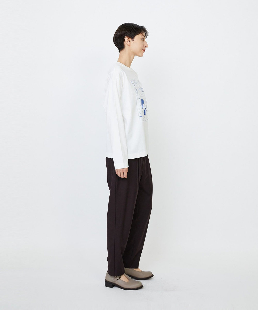 LOISIR 【EC限定・アーティストコラボ】LOISIR×TORANEKOBONBON CATプリントロングスリーブTシャツ オフホワイト
