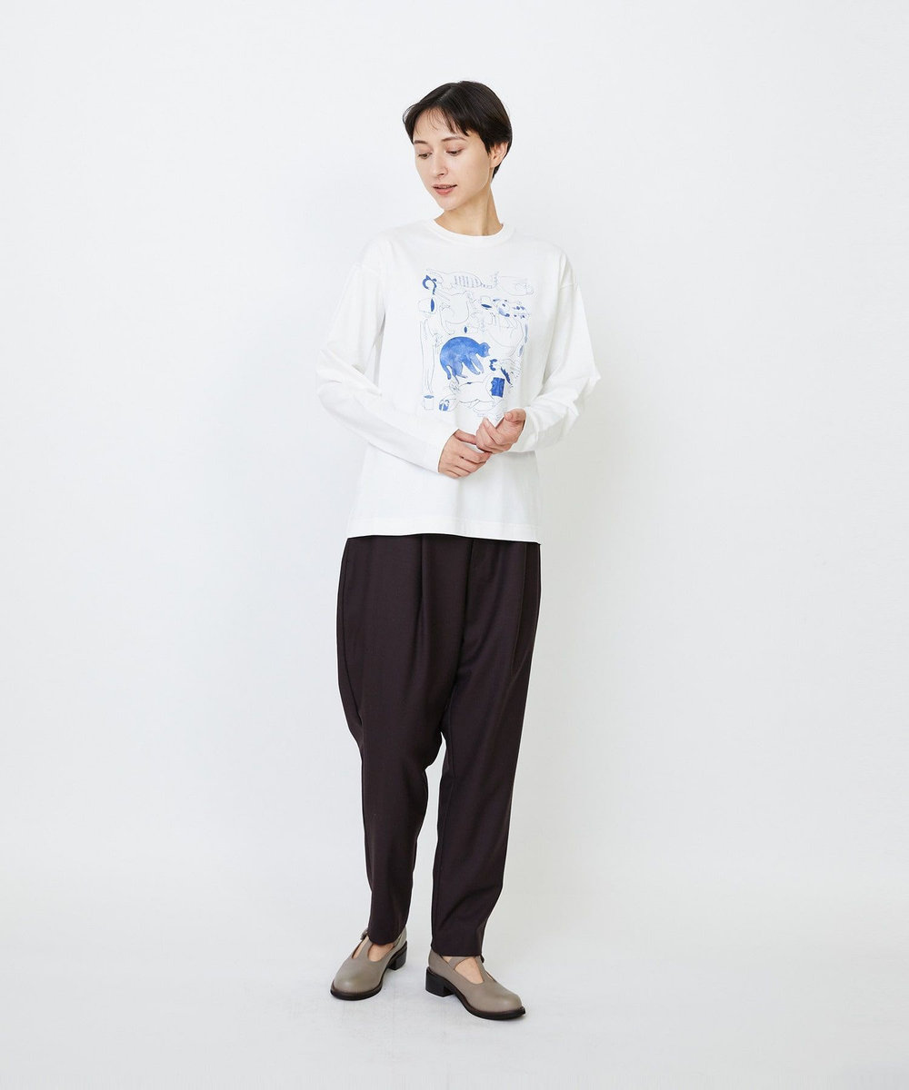 LOISIR 【EC限定・アーティストコラボ】LOISIR×TORANEKOBONBON CATプリントロングスリーブTシャツ オフホワイト