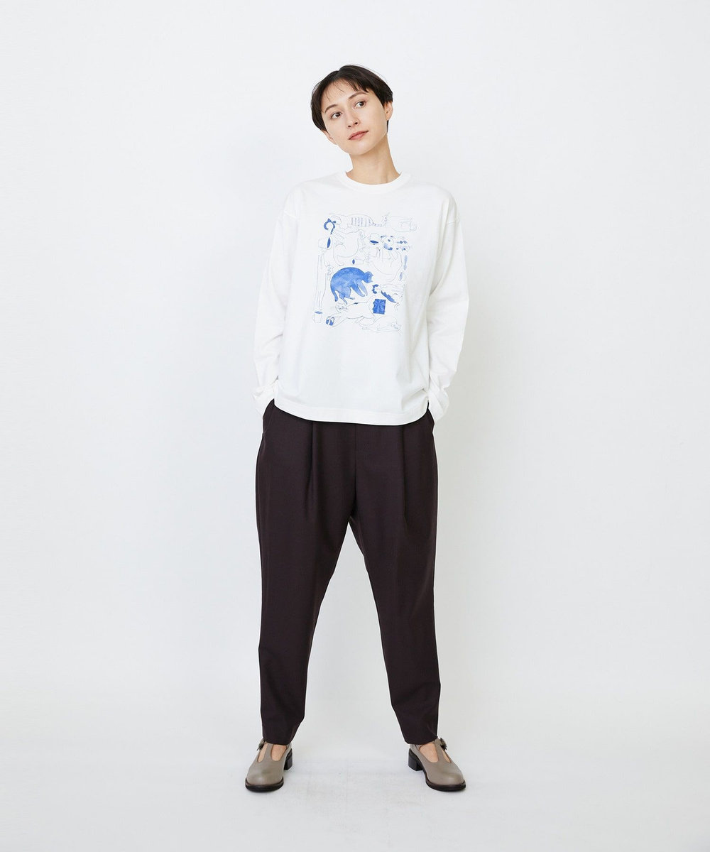 LOISIR 【EC限定・アーティストコラボ】LOISIR×TORANEKOBONBON CATプリントロングスリーブTシャツ オフホワイト