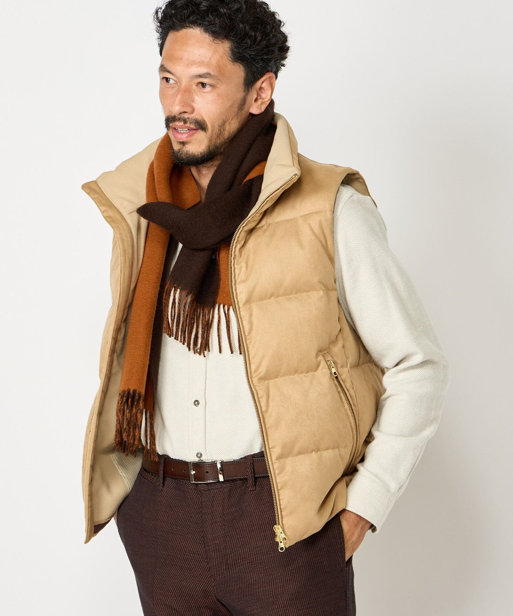 MEN'S BIGI リバーシブルウールマフラー ブラウン