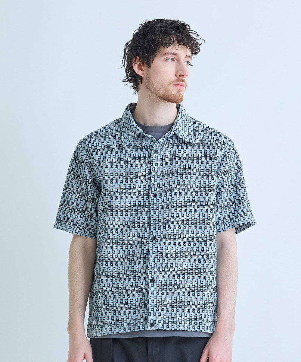 MEN'S BIGI シアージオメトリック半袖シャツ ブルー