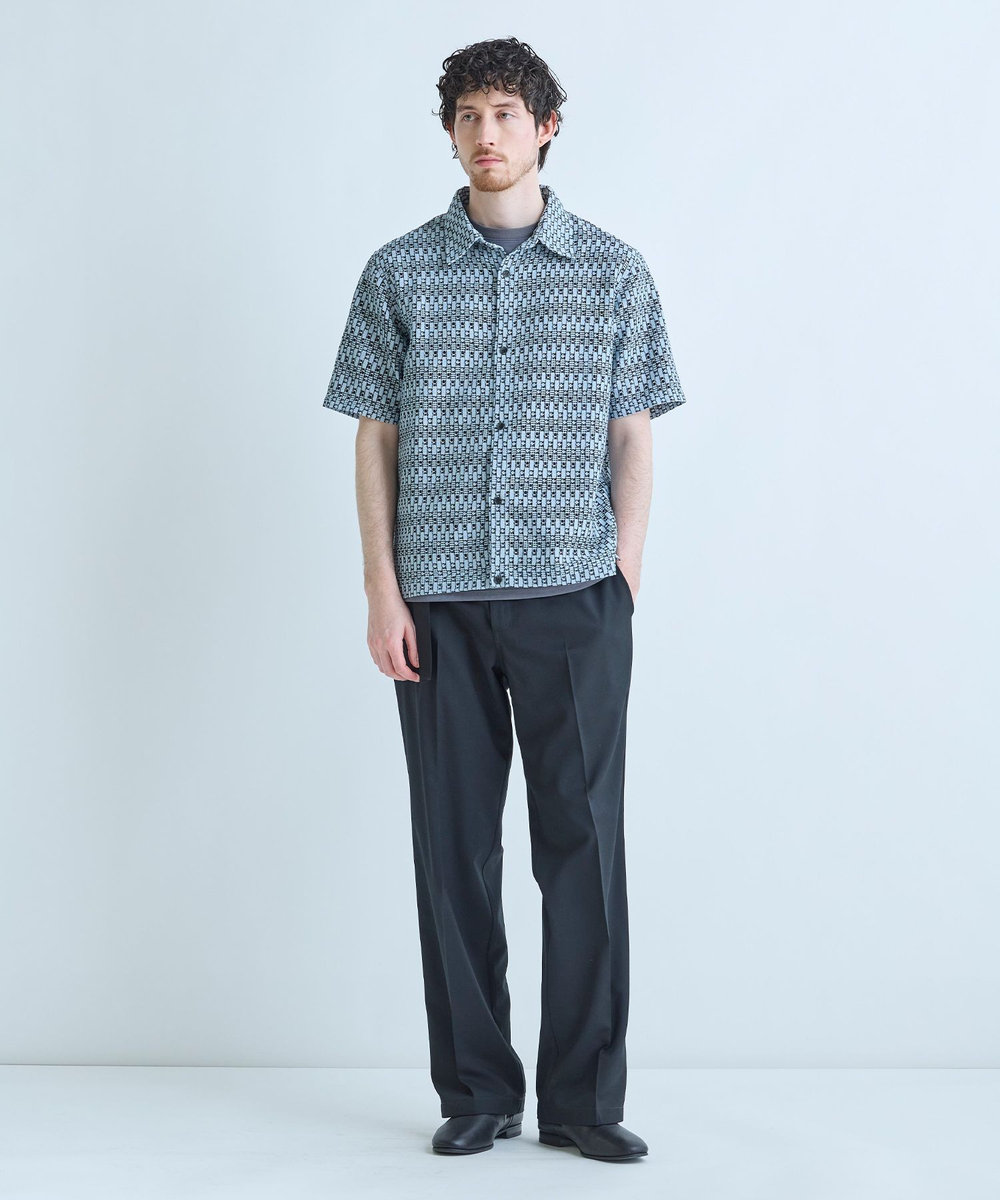 MEN'S BIGI シアージオメトリック半袖シャツ ブルー