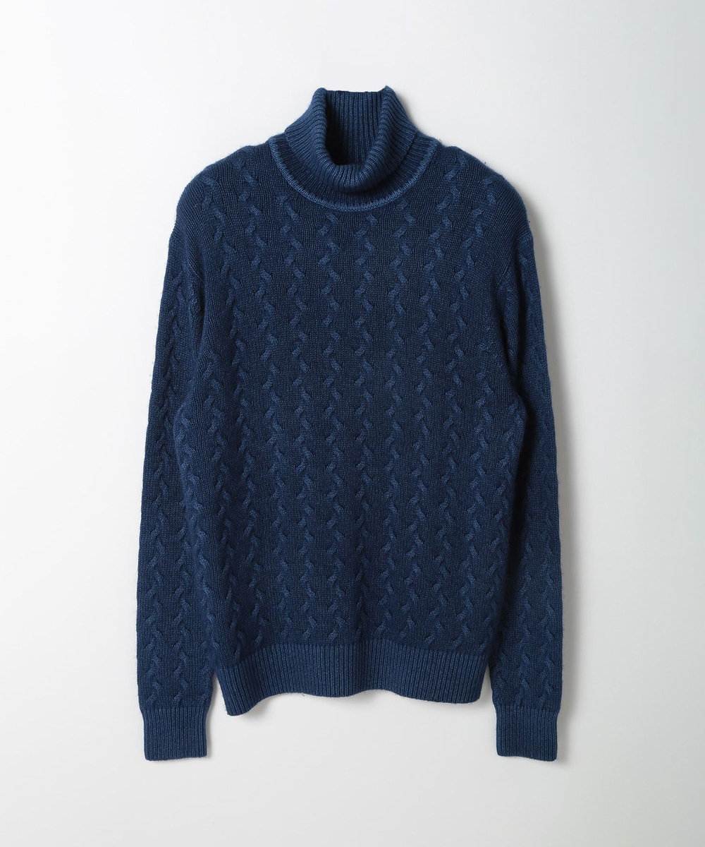 MEN'S BIGI 5ゲージスノー加工ケーブルタートルネックセーター ブルー