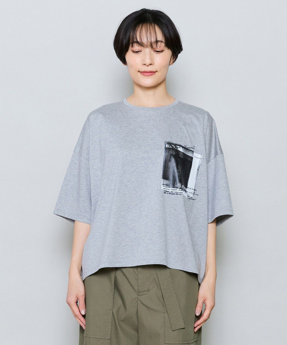 MOGA ハイゲージ天竺フォトプリントTシャツ トップグレー