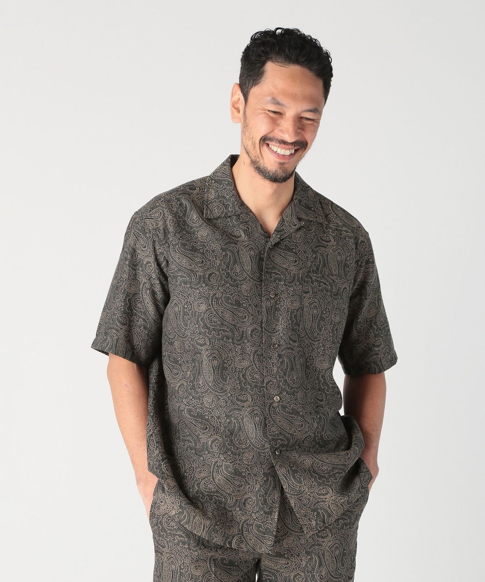 MEN'S BIGI ジャガードオープンカラーシャツ カーキ