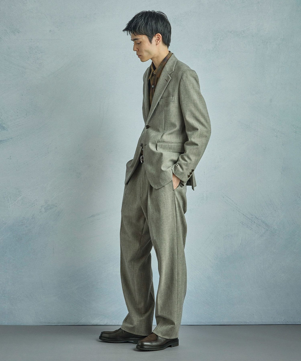 MEN'S BIGI 二重織ヘリンボーン テーパードワイドパンツ＜2WAYストレッチ＞ ベージュ