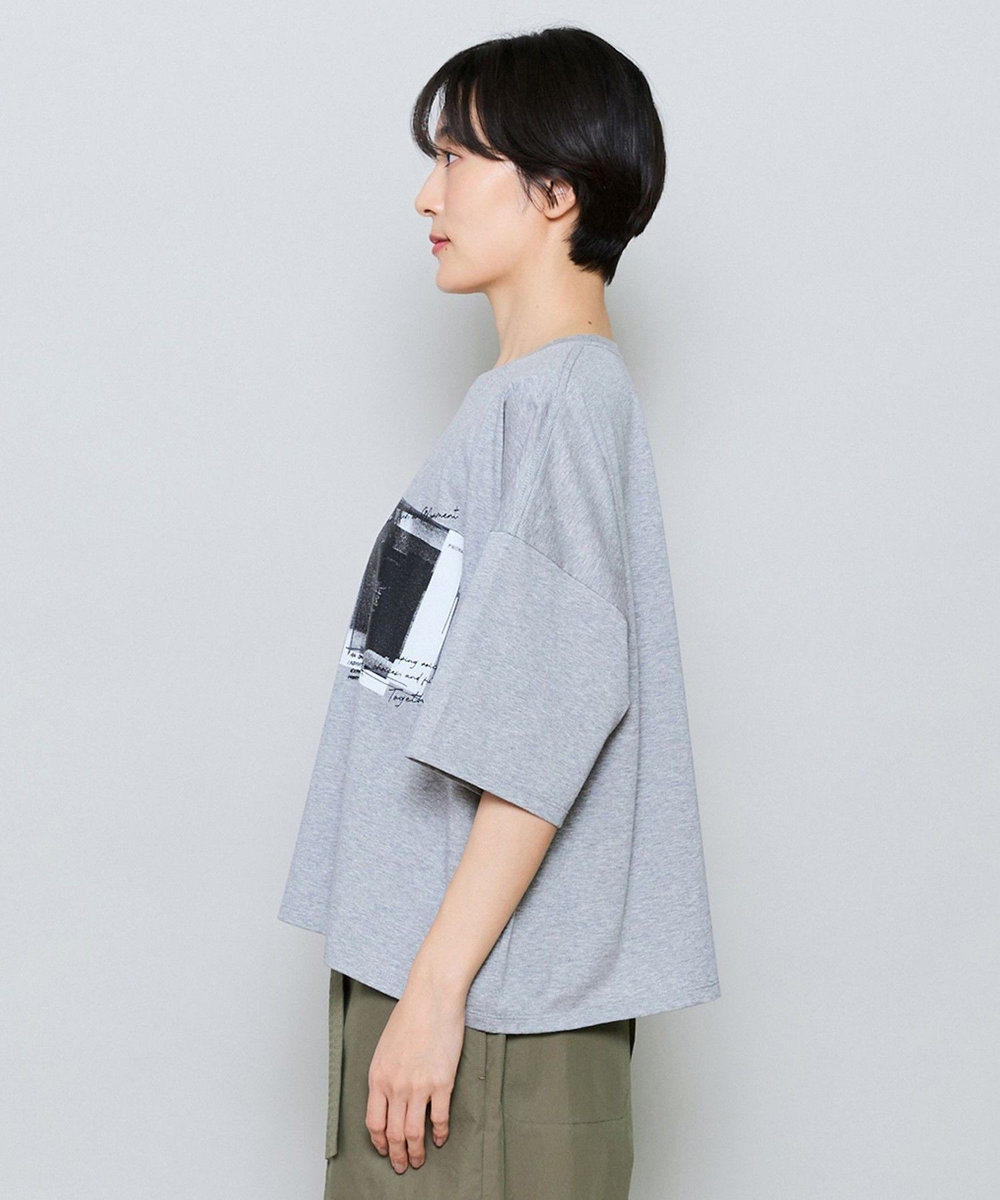 MOGA ハイゲージ天竺フォトプリントTシャツ トップグレー