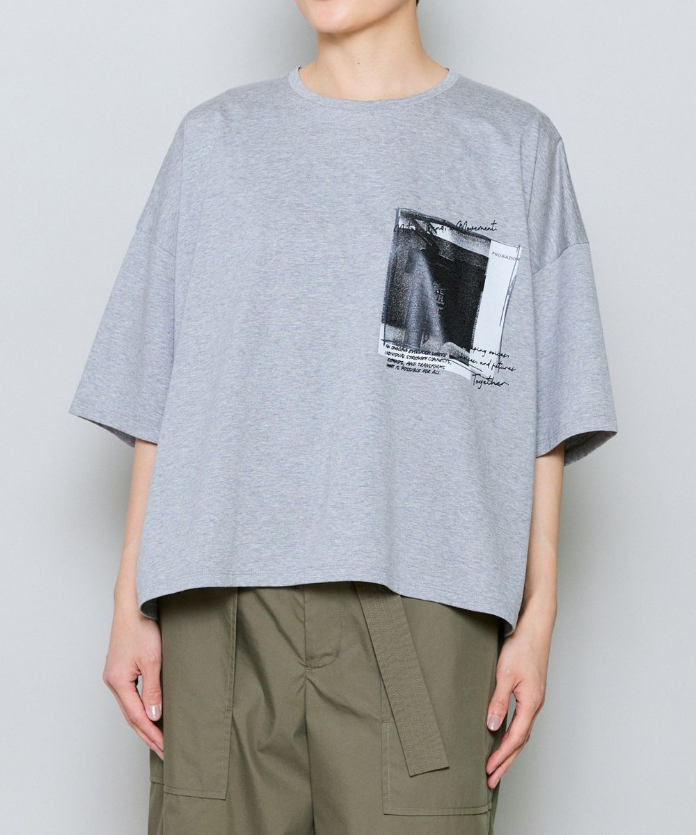 MOGA ハイゲージ天竺フォトプリントTシャツ トップグレー