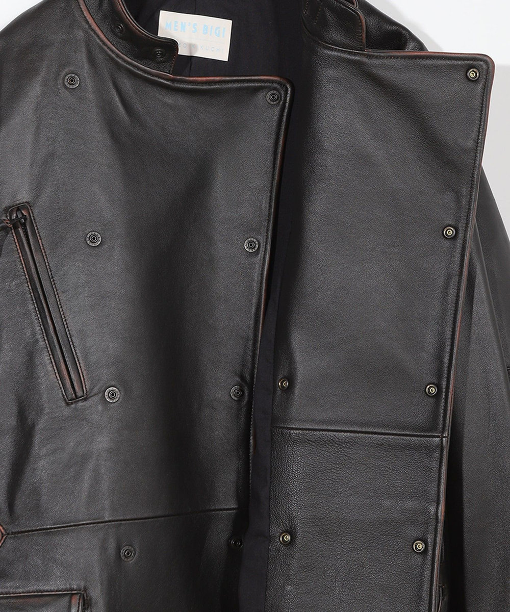 MEN'S BIGI 【50th Anniv . 菊池武夫】AGED SHEEPSKIN LEATHER JACKET ブラウン