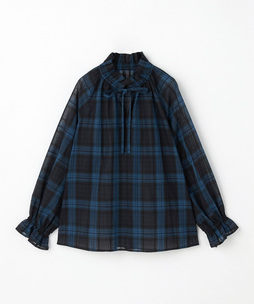 feerique feerique シアーチェックボウタイブラウス ネイビー