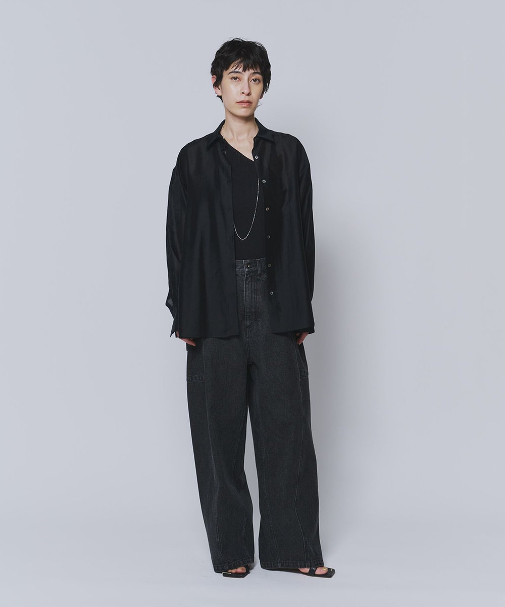 1er Arrondissement シアーテンセルシャツ ブラック