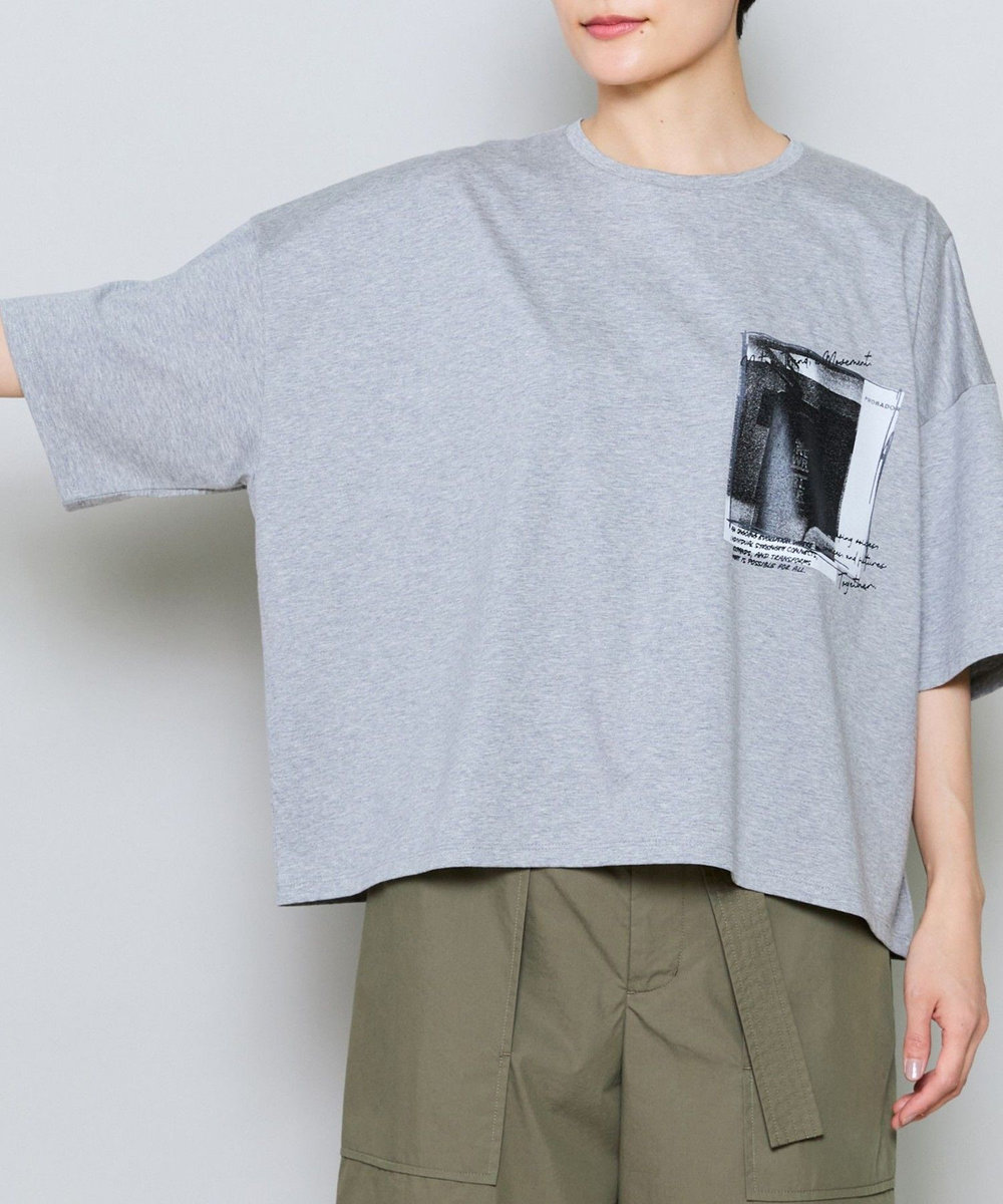 MOGA ハイゲージ天竺フォトプリントTシャツ トップグレー