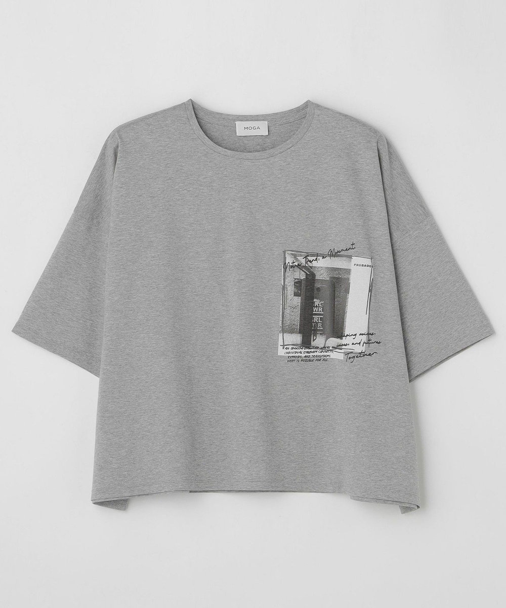MOGA ハイゲージ天竺フォトプリントTシャツ トップグレー