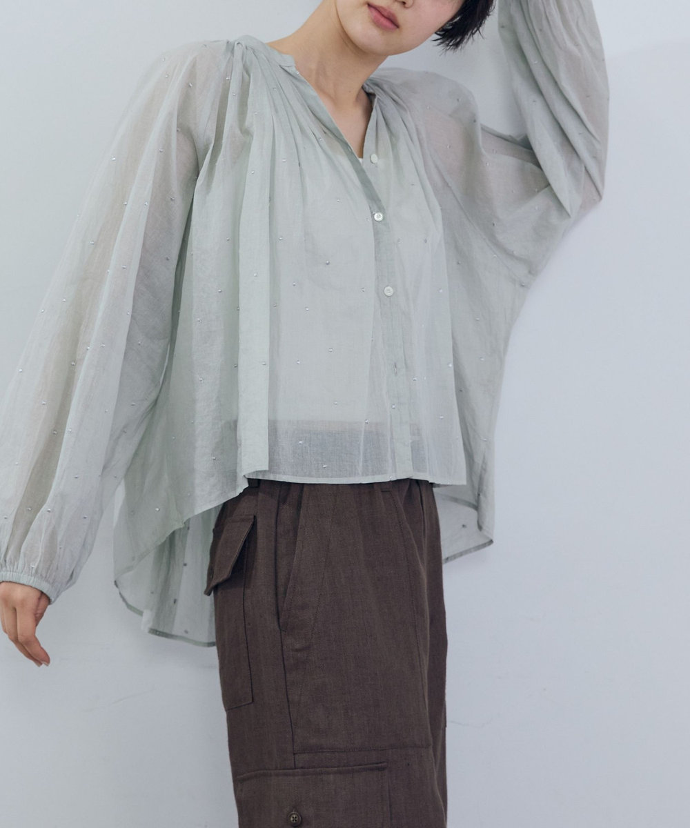 ADIEU TRISTESSE コットンオーガンジードット刺繍ブラウス ブル－グレ－