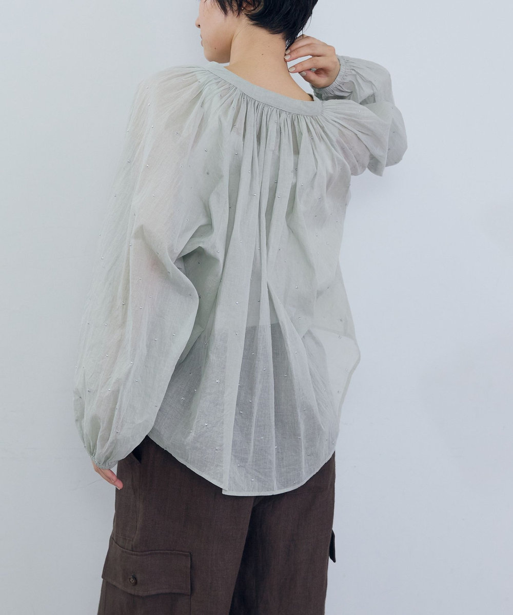 ADIEU TRISTESSE コットンオーガンジードット刺繍ブラウス ブル－グレ－