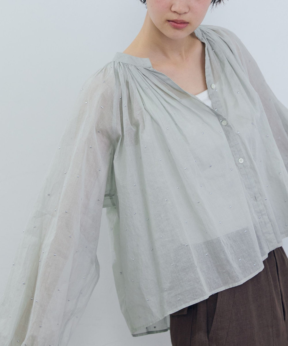 ADIEU TRISTESSE コットンオーガンジードット刺繍ブラウス ブル－グレ－