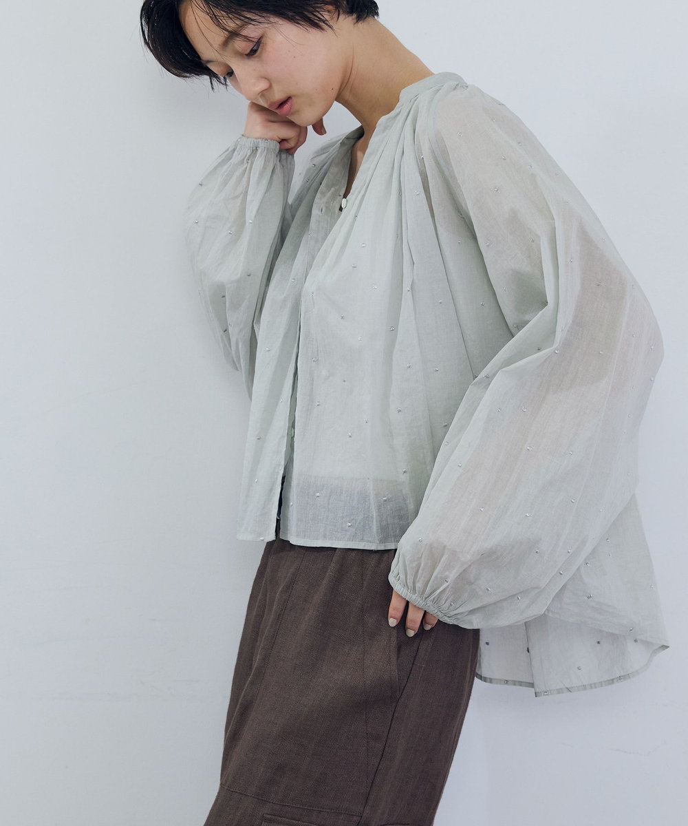 ADIEU TRISTESSE コットンオーガンジードット刺繍ブラウス ブル－グレ－