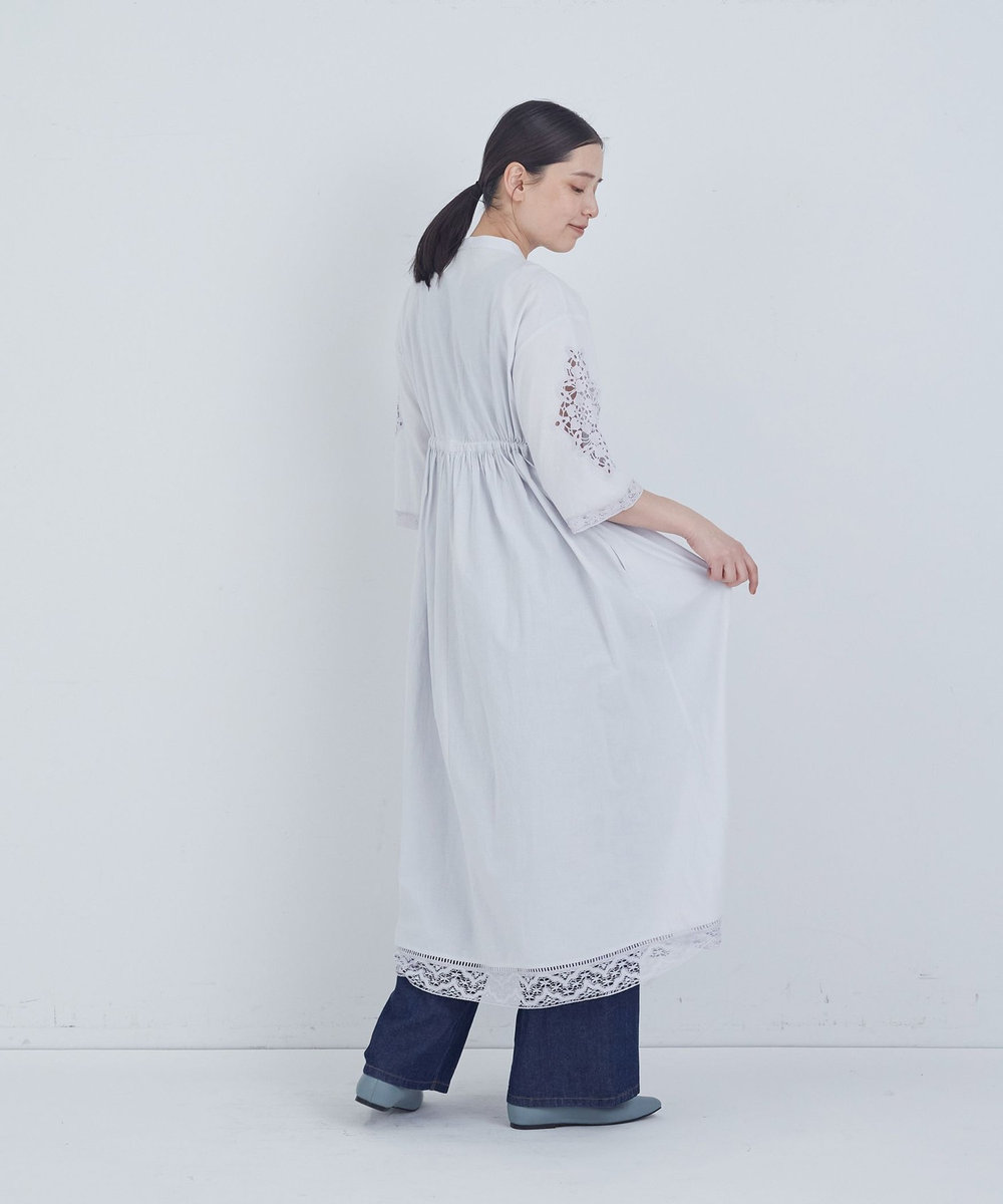 ADIEU TRISTESSE ポプリン刺繍ワンピース ブルーグレー