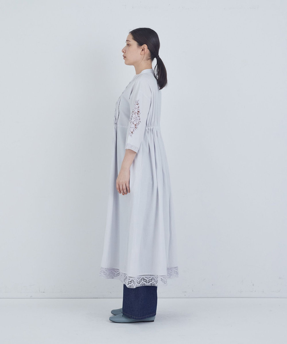 ADIEU TRISTESSE ポプリン刺繍ワンピース ブルーグレー