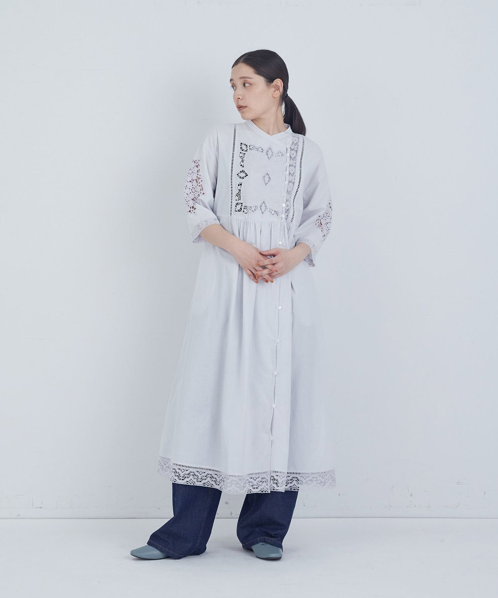 ADIEU TRISTESSE ポプリン刺繍ワンピース ブルーグレー