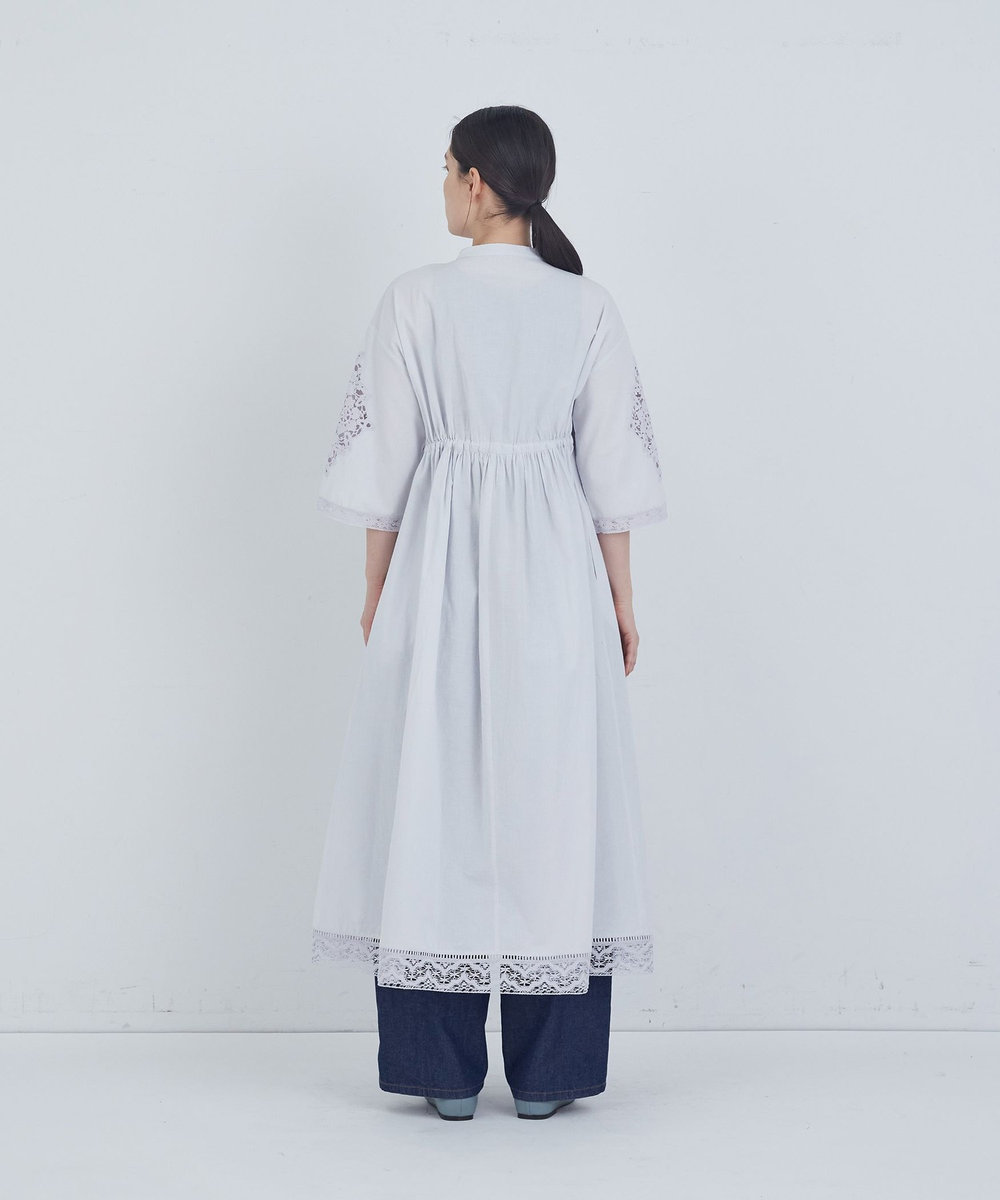 ADIEU TRISTESSE ポプリン刺繍ワンピース ブルーグレー