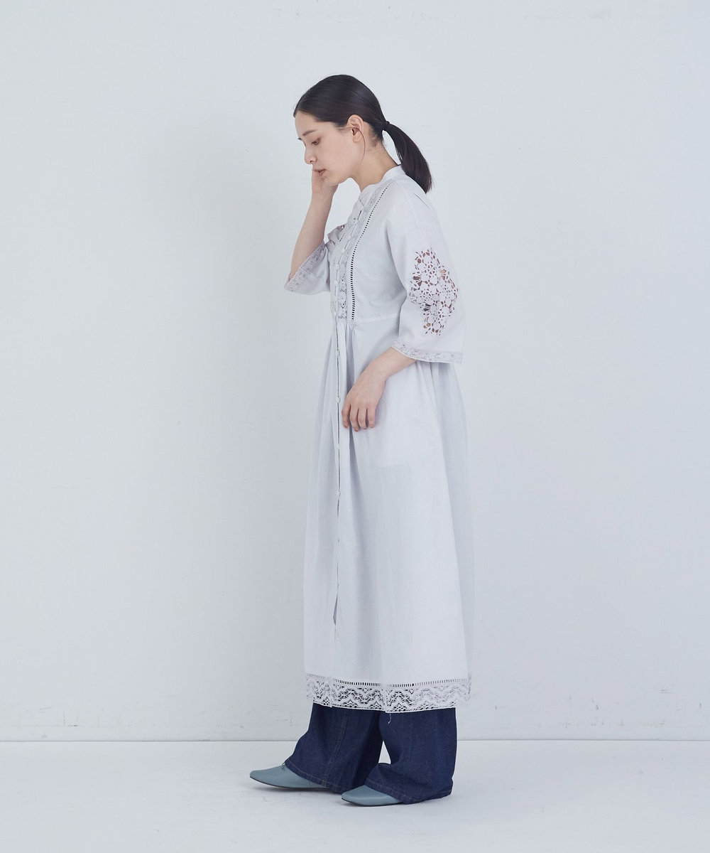 ADIEU TRISTESSE ポプリン刺繍ワンピース ブルーグレー