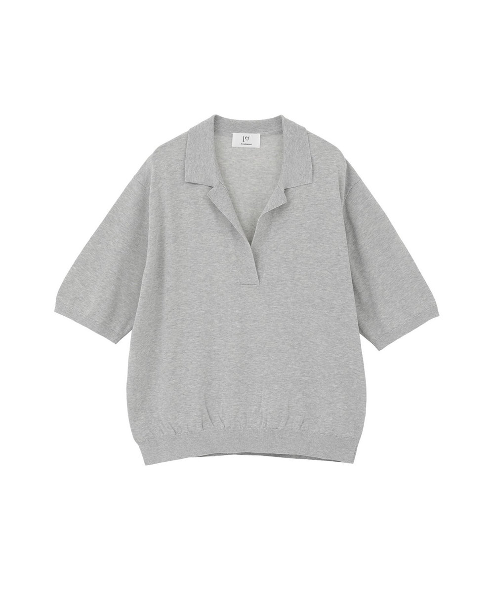 1er Arrondissement スキッパーショートスリーブニット トップグレー