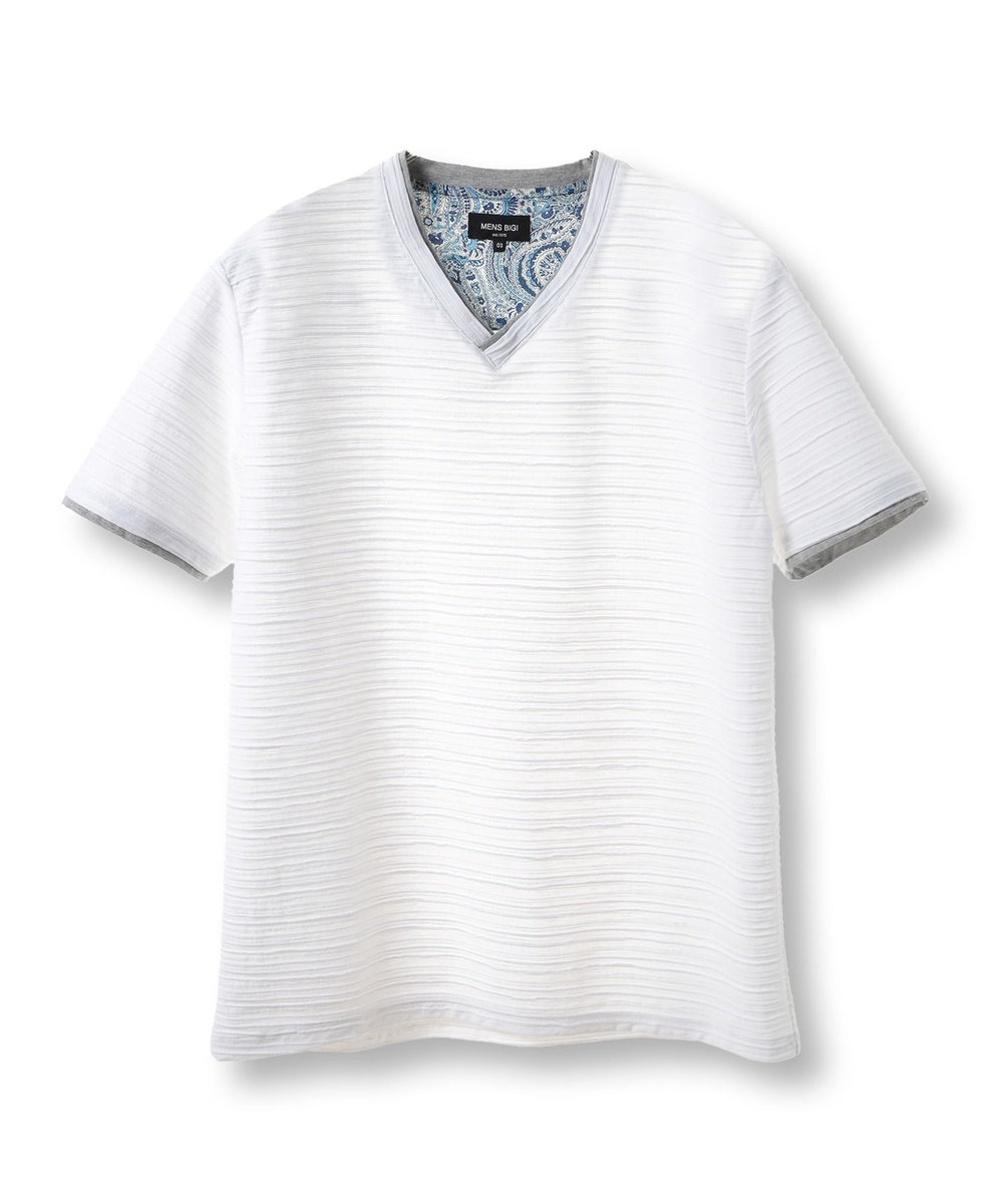MEN'S BIGI スラブタック天竺素材Tシャツ＜吸水速乾＞ ホワイト