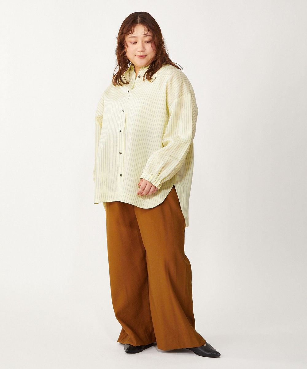 MOGA Lサイズ（大きいサイズ） 【大きいサイズ】リヨセルポリストライプシャツブラウス イエロー