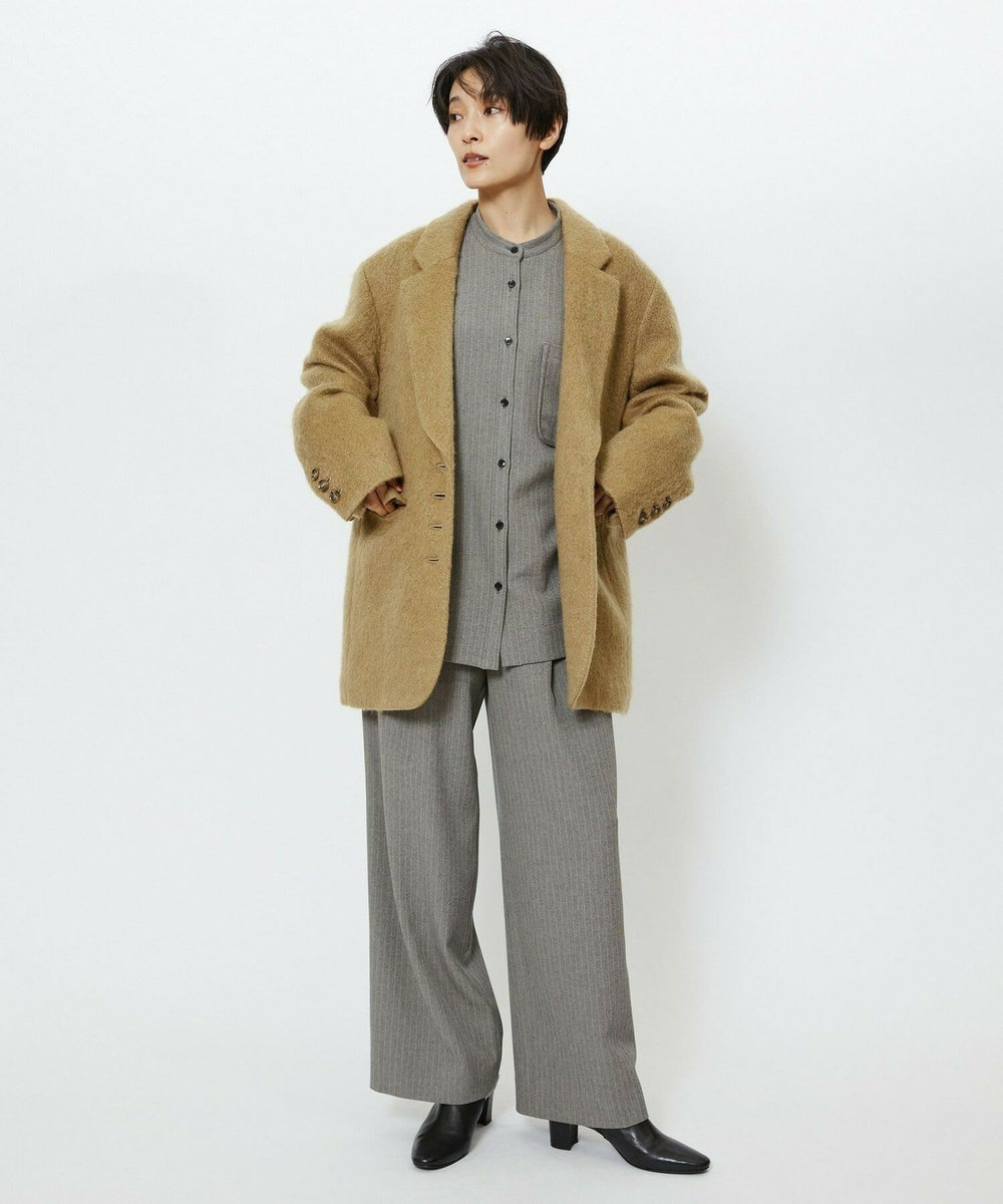 feerique feerique ウールライクストライプワイドパンツ ブラウン