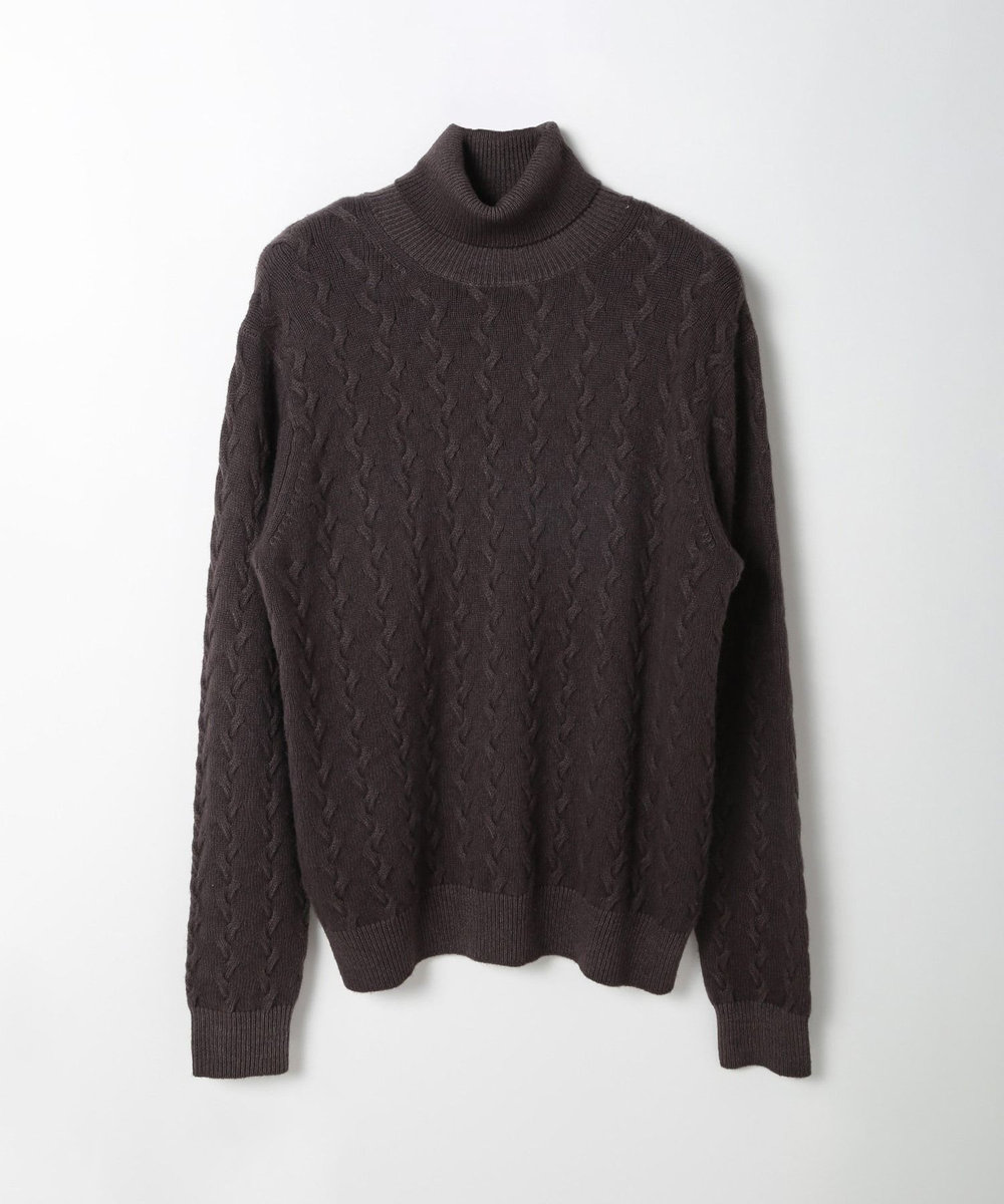 MEN'S BIGI 5ゲージスノー加工ケーブルタートルネックセーター ボルドー