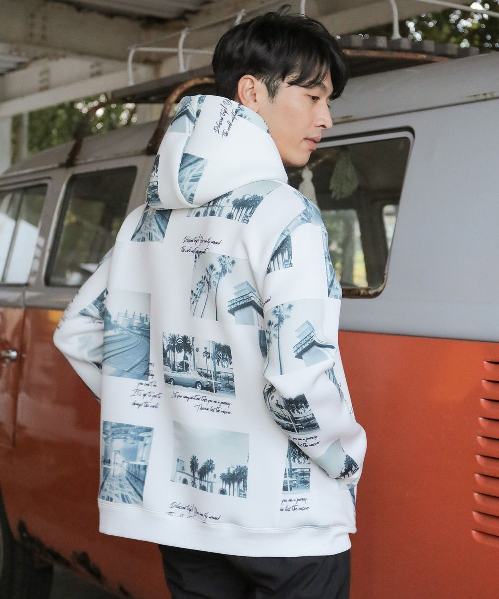 UNION STATION メモリアルフォトプリントP/Oパーカー ホワイト