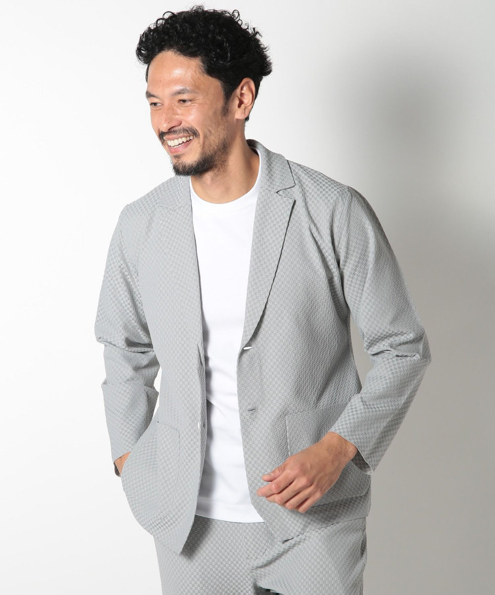 MEN'S BIGI ポリエステルエアリードッツテーラードジャケット ライトグレー
