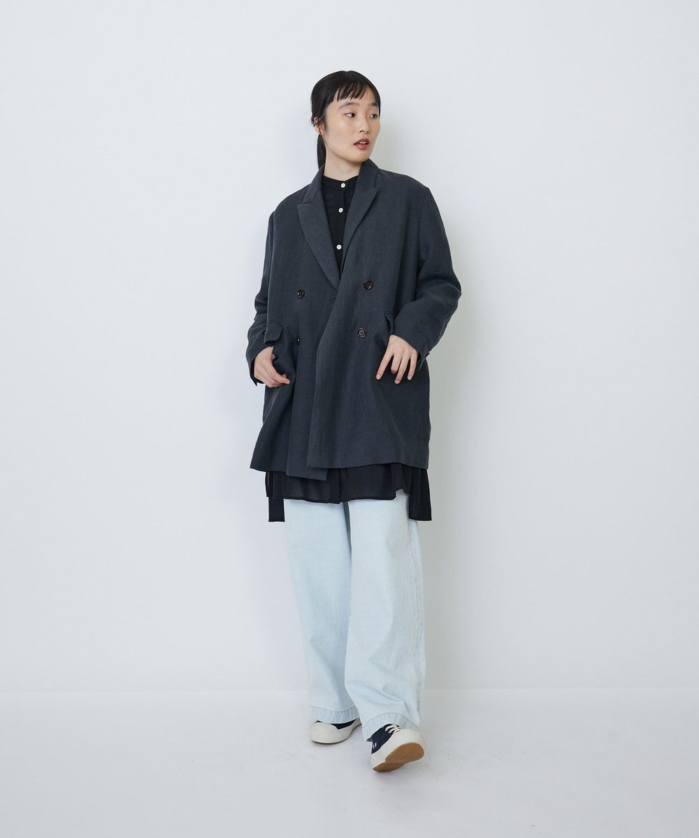 LOISIR リネンダブルブレストジャケット チェック
