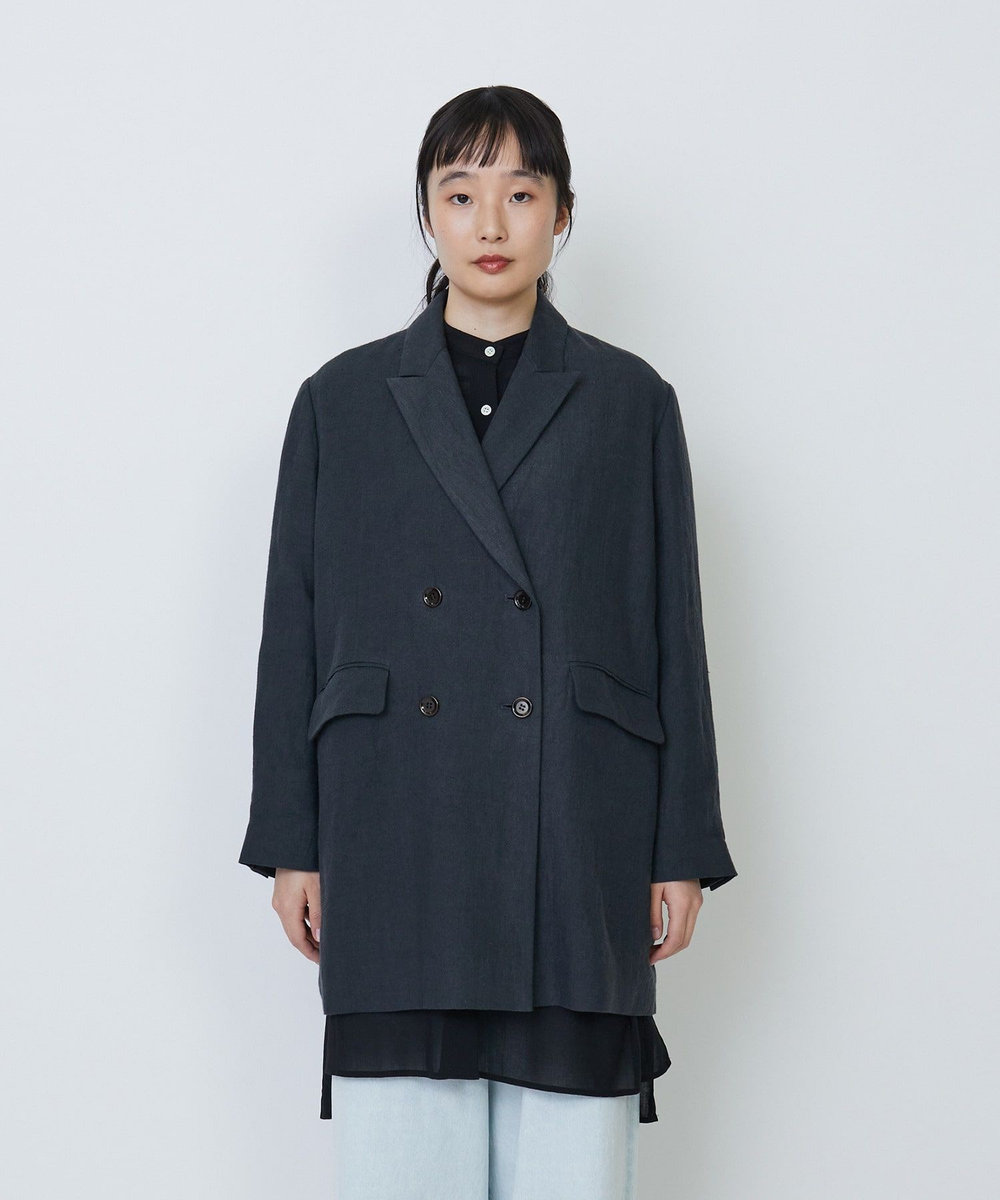 LOISIR リネンダブルブレストジャケット チェック