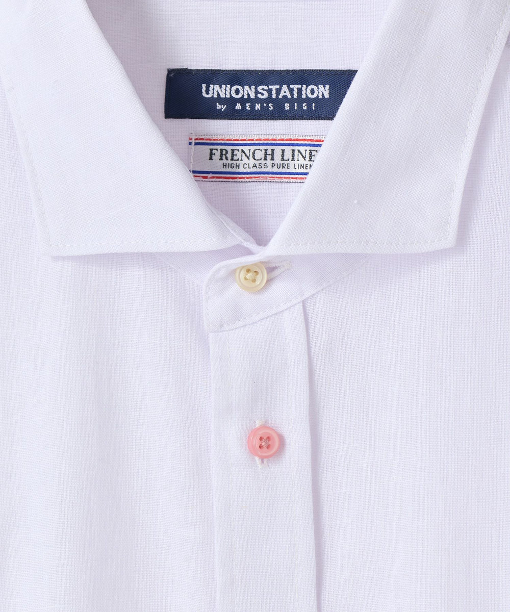 UNION STATION 【COOLMAX】フレンチリネン7分袖シャツ＜マシンウォッシャブル・通気性＞ ホワイト