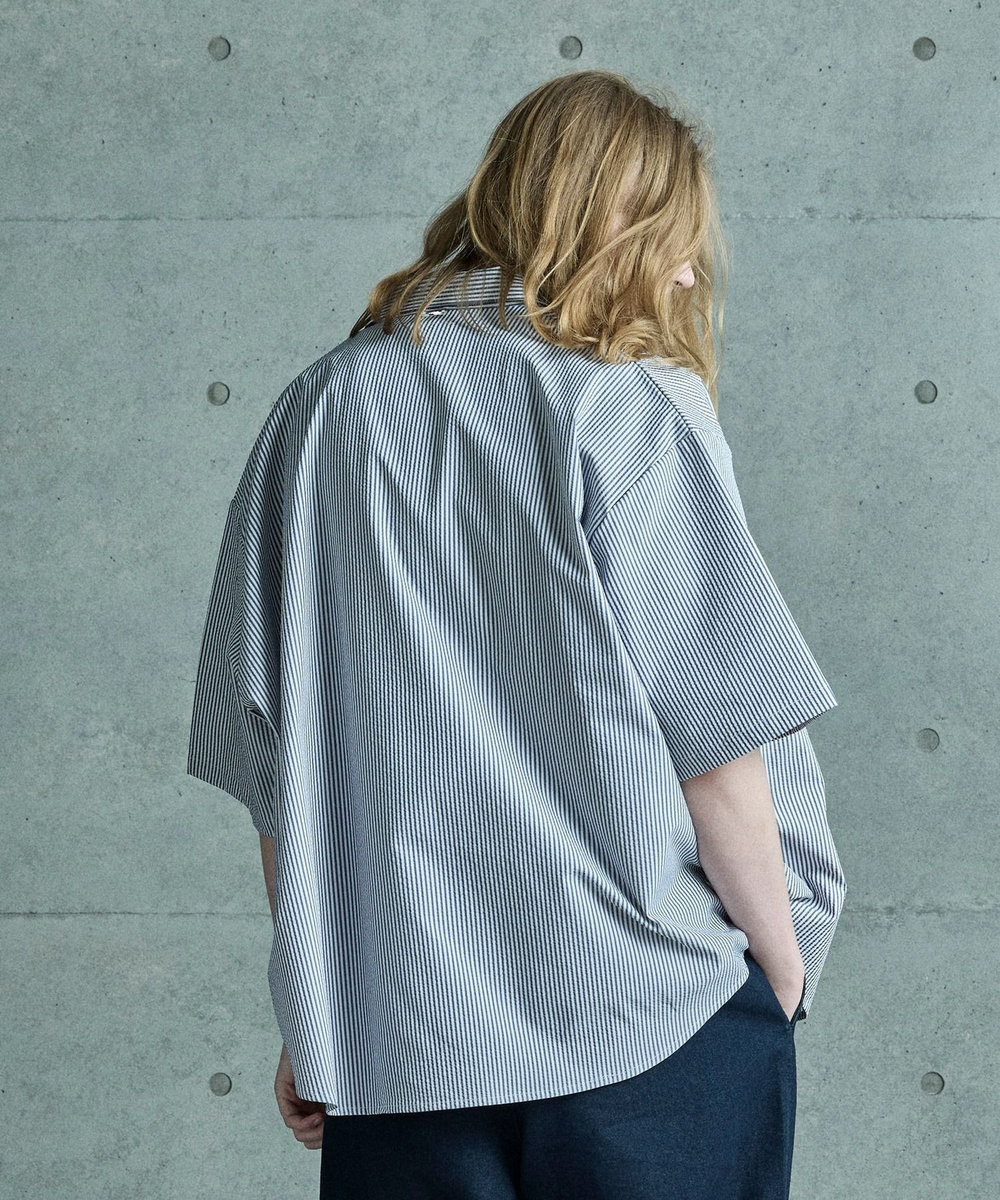 MEN'S BIGI 4WAYサッカーストライプシャツ<ストレッチ><EASY CARE> ブルー