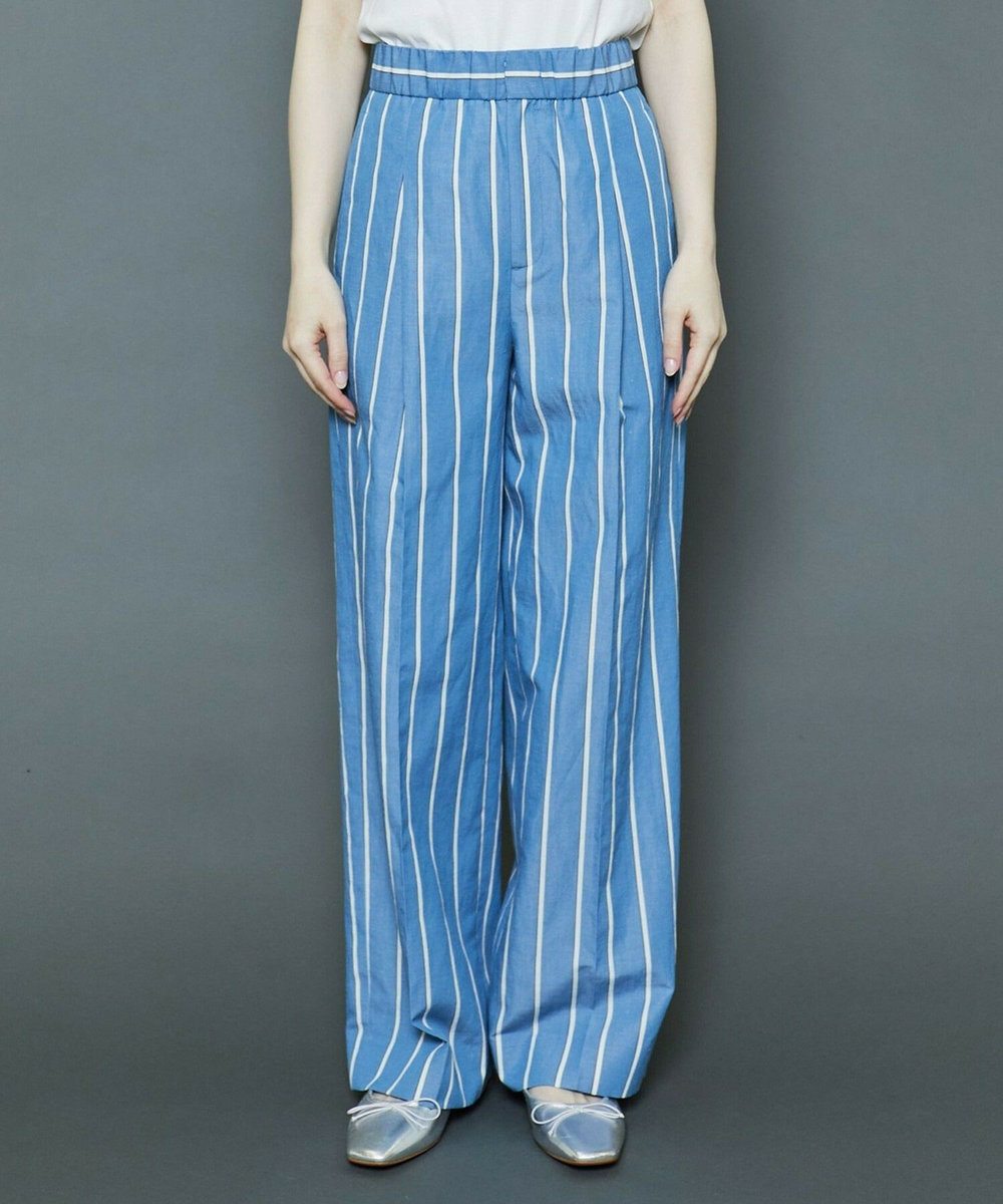MOGA Collection [MOGA Collection]ソフトリネンストライプワイドパンツ ブルー