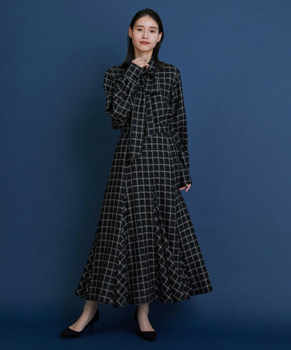 L'EQUIPE COUTURIER ウールシアーチェックフレアスカート ブラック