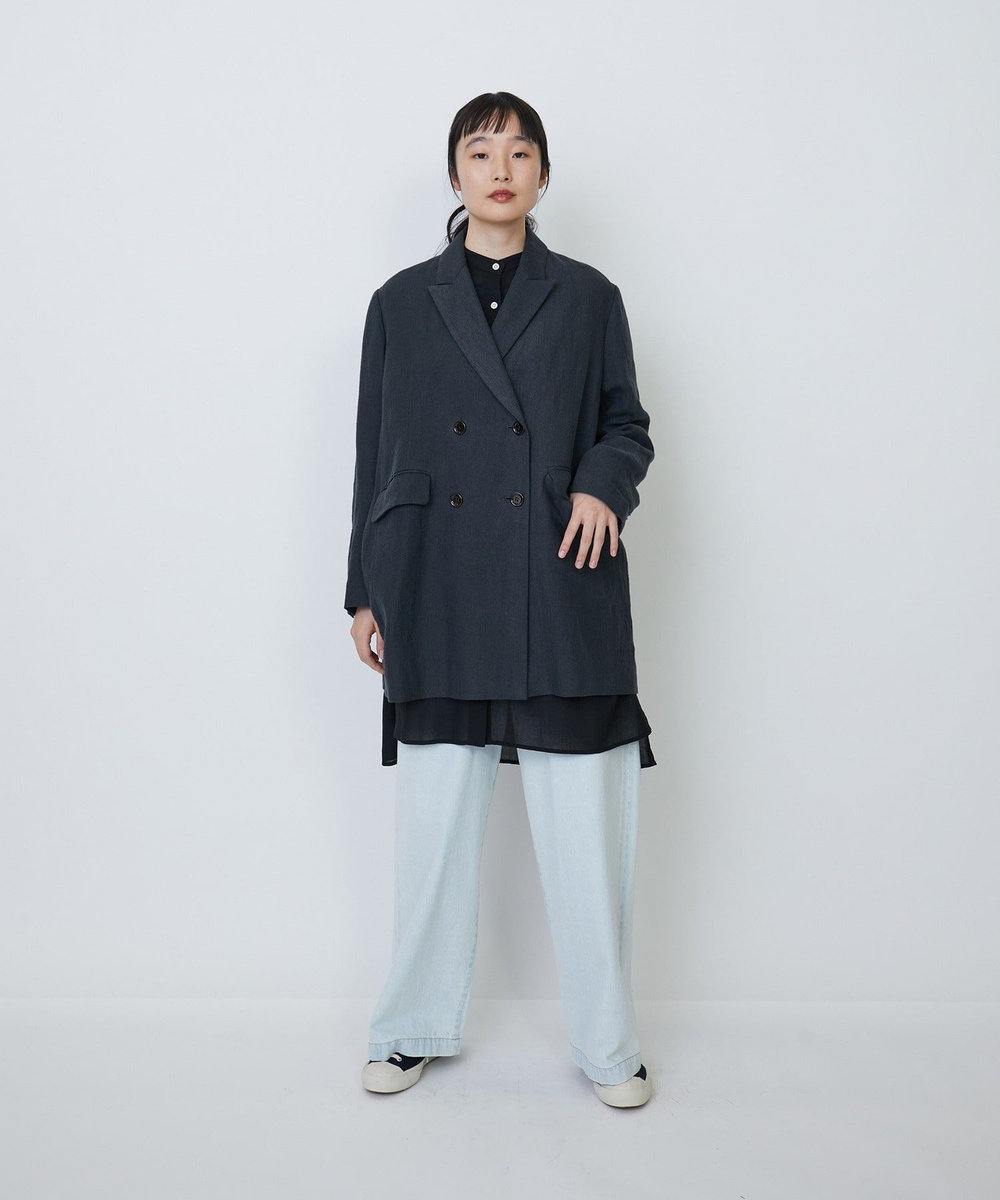 LOISIR リネンダブルブレストジャケット チェック