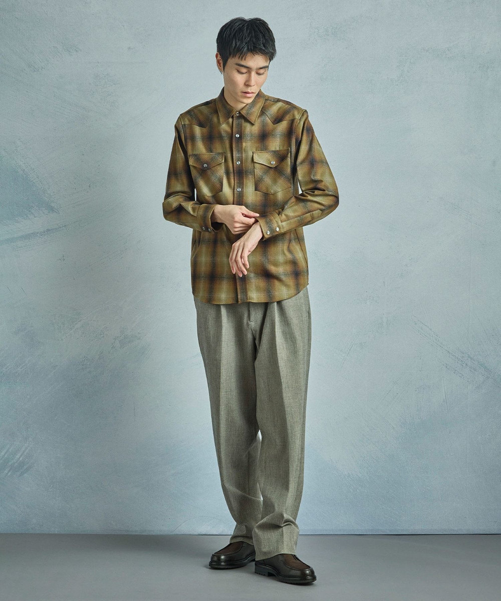 MEN'S BIGI 二重織ヘリンボーン テーパードワイドパンツ＜2WAYストレッチ＞ ベージュ