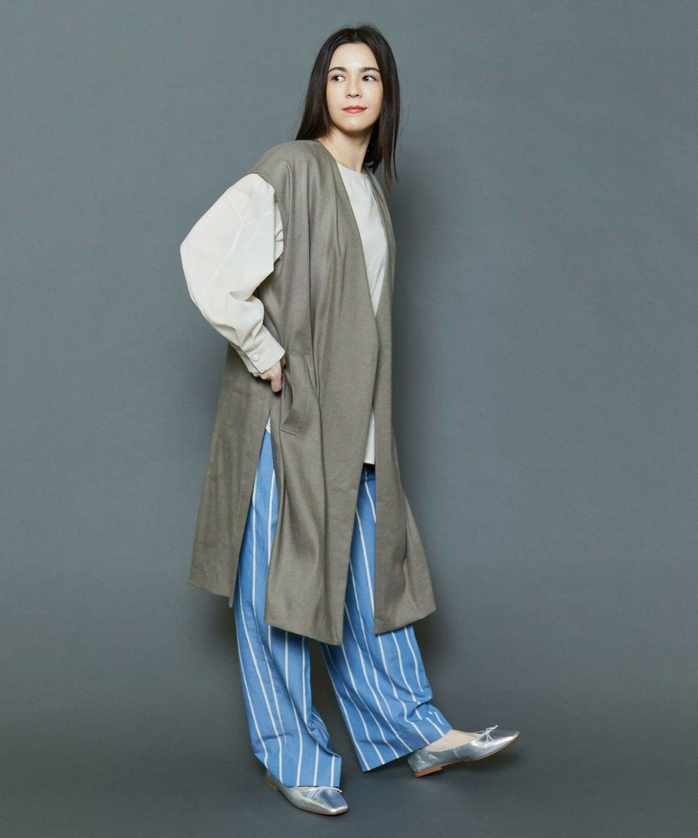 MOGA Collection [MOGA Collection]ソフトリネンストライプワイドパンツ ブルー
