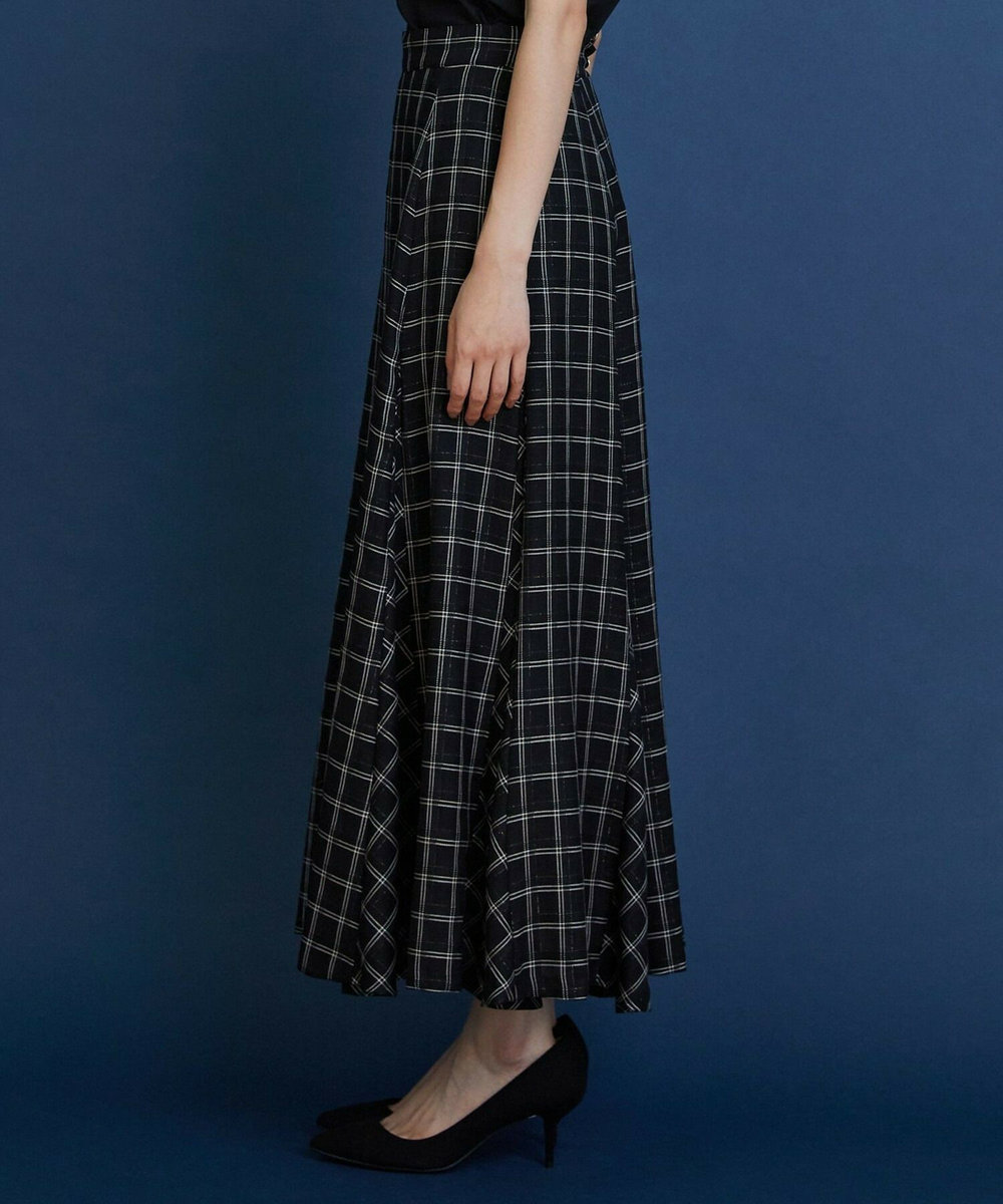 L'EQUIPE COUTURIER ウールシアーチェックフレアスカート ブラック
