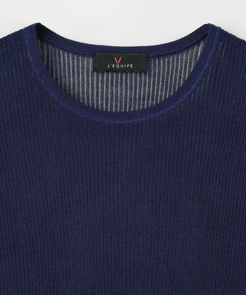 L'EQUIPE 綿ポリ針抜きリブニットトップス ネイビー