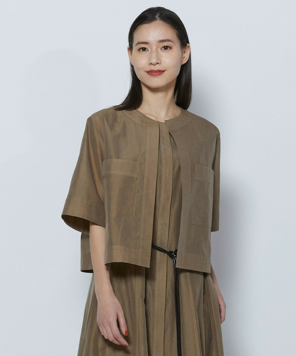 L'EQUIPE COUTURIER C/SEオーガンジーノーカラージャケット モカ