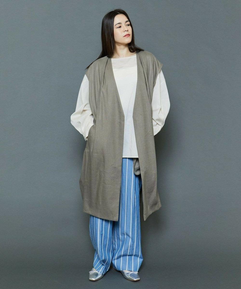 MOGA Collection [MOGA Collection]ソフトリネンストライプワイドパンツ ブルー